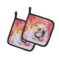 English Bulldog Love Pot Holder Set of 2 Heat Resistant Quilted Hot Pads 7.5 x 7.5 Inch, Insulated Kitchen Trivets for Cooking & Baking