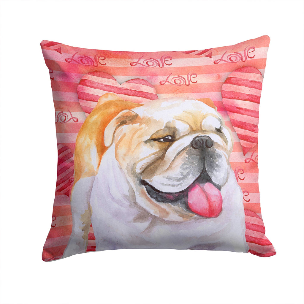 English Bulldog Love Decorative Throw Pillow 14x14 Indoor Outdoor Accent Cushion, Fabric Cover with Insert for Sofa, Bed, Porch & Living Room
