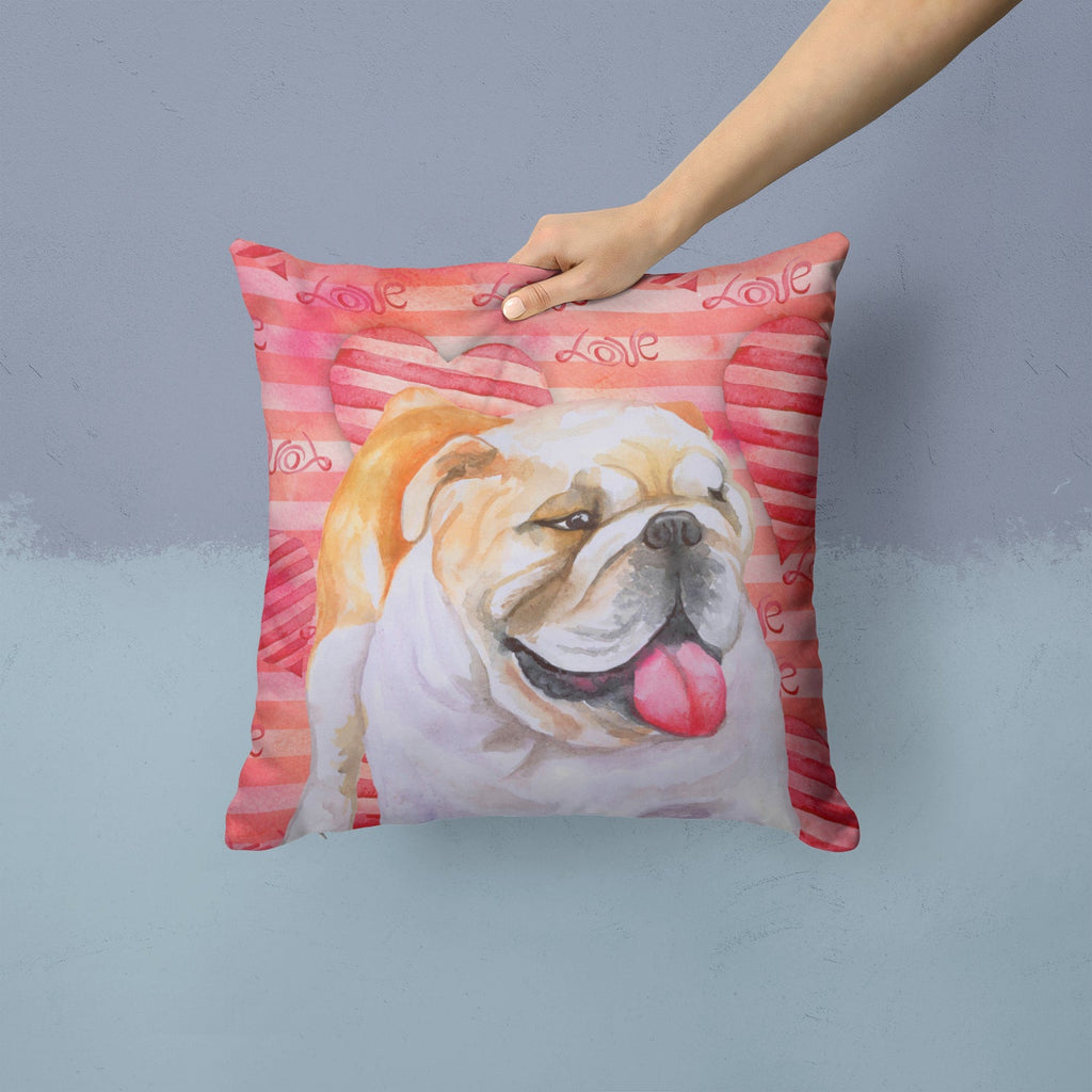 English Bulldog Love Decorative Throw Pillow 14x14 Indoor Outdoor Accent Cushion, Fabric Cover with Insert for Sofa, Bed, Porch & Living Room