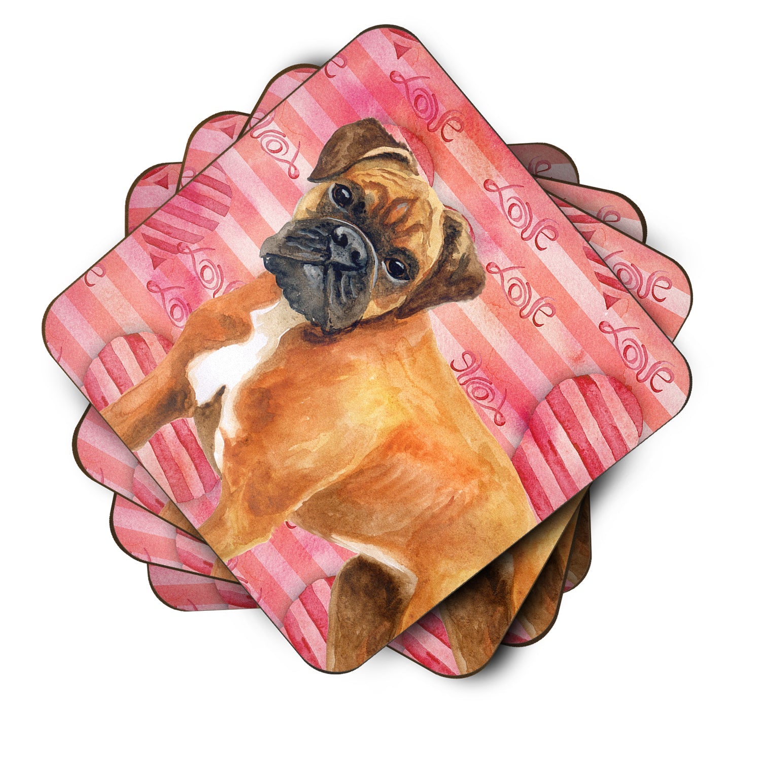 German Boxer Love Foam Coasters Set of 4 Cup Coasters for Indoor Outdoor, Tabletop Protection, Anti Slip, Mouse pad Material