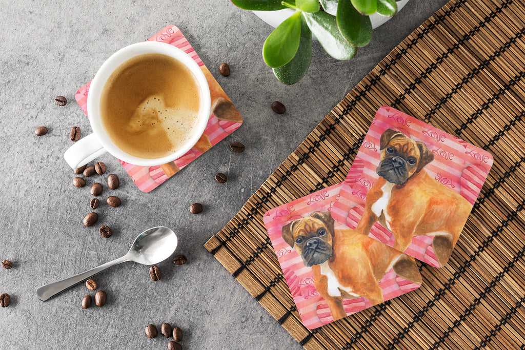 German Boxer Love Foam Coasters Set of 4 Cup Coasters for Indoor Outdoor, Tabletop Protection, Anti Slip, Mouse pad Material