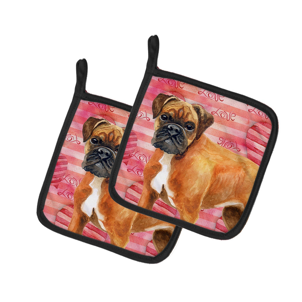 German Boxer Love Pot Holder Set of 2 Heat Resistant Quilted Hot Pads 7.5 x 7.5 Inch, Insulated Kitchen Trivets for Cooking & Baking