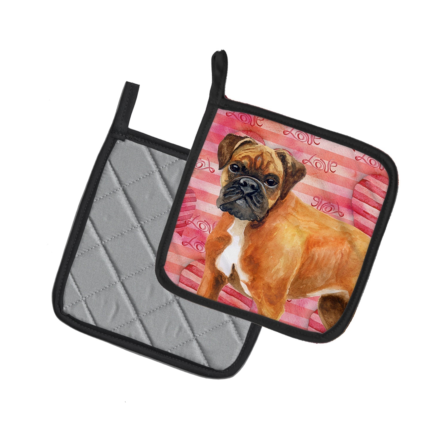 German Boxer Love Pot Holder Set of 2 Heat Resistant Quilted Hot Pads 7.5 x 7.5 Inch, Insulated Kitchen Trivets for Cooking & Baking