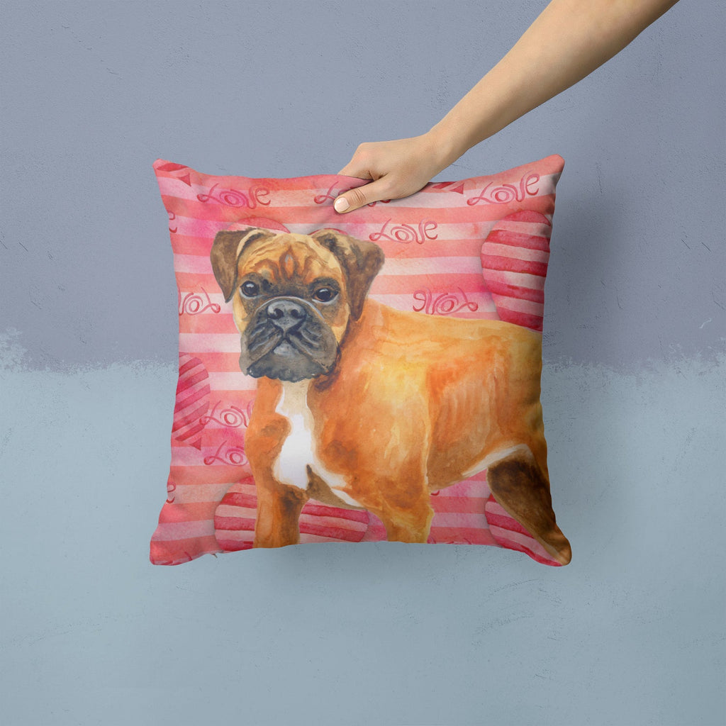 German Boxer Love Decorative Throw Pillow 14x14 Indoor Outdoor Accent Cushion, Fabric Cover with Insert for Sofa, Bed, Porch & Living Room