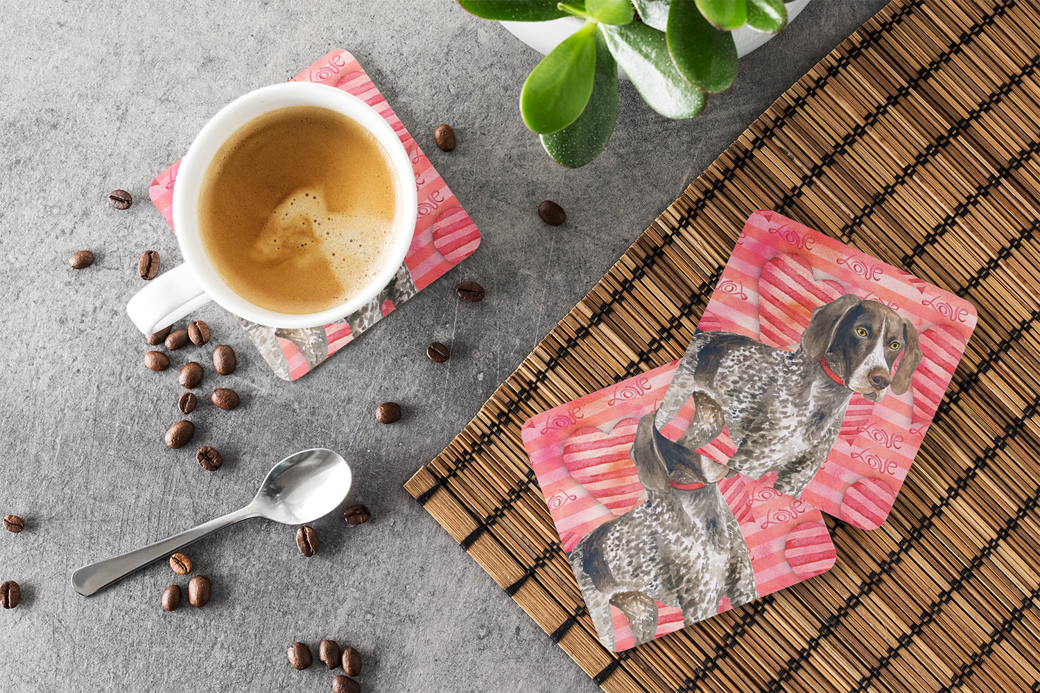 German Shorthaired Pointer Love Foam Coasters Set of 4 Cup Coasters for Indoor Outdoor, Tabletop Protection, Anti Slip, Mouse pad Material