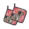 German Shorthaired Pointer Love Pot Holder Set of 2 Heat Resistant Quilted Hot Pads 7.5 x 7.5 Inch, Insulated Kitchen Trivets for Cooking & Baking