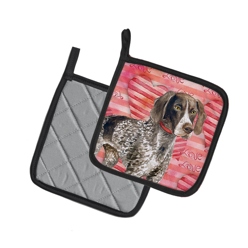 German Shorthaired Pointer Love Pot Holder Set of 2 Heat Resistant Quilted Hot Pads 7.5 x 7.5 Inch, Insulated Kitchen Trivets for Cooking & Baking