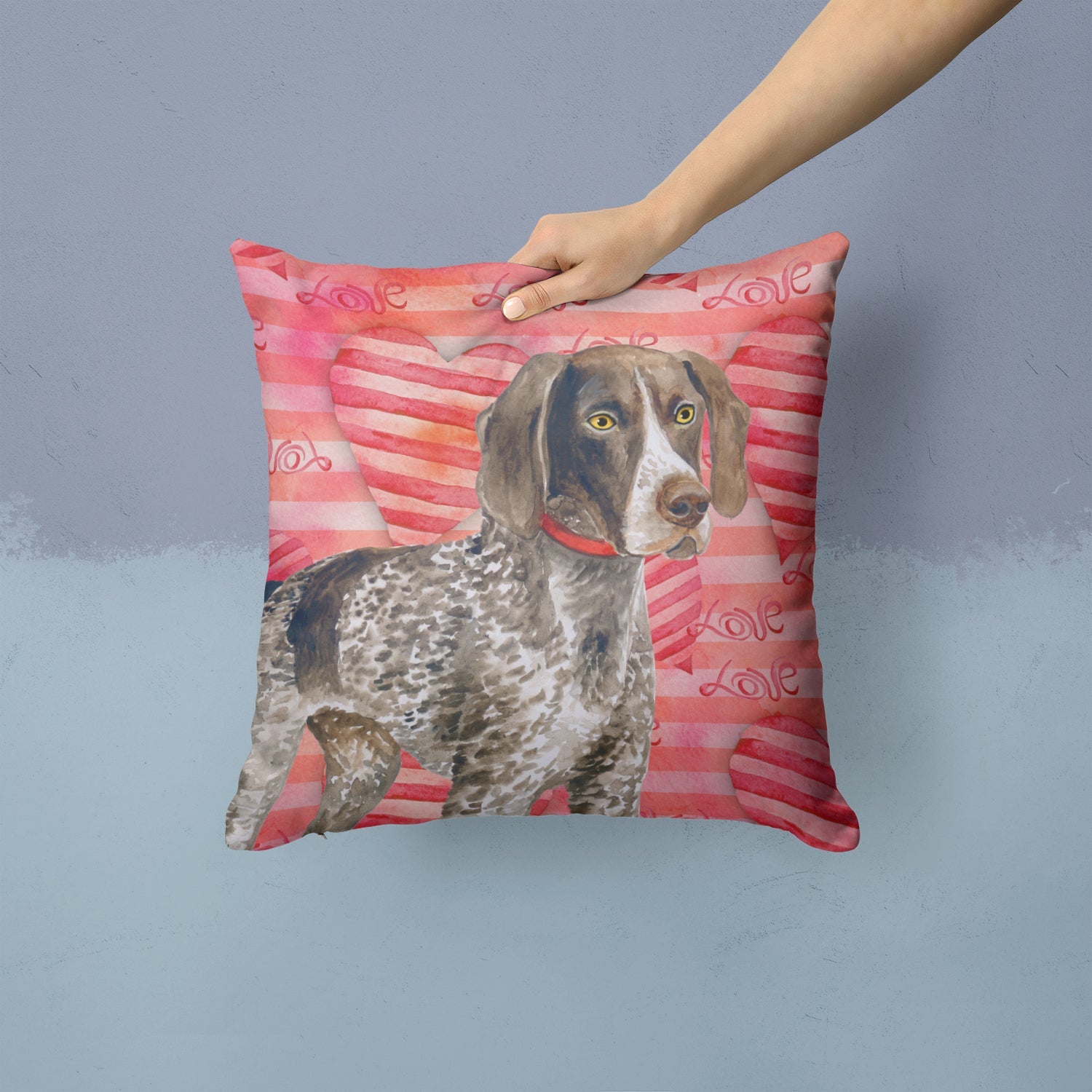 German Shorthaired Pointer Love Decorative Throw Pillow 14x14 Indoor Outdoor Accent Cushion, Fabric Cover with Insert for Sofa, Bed, Porch & Living Room