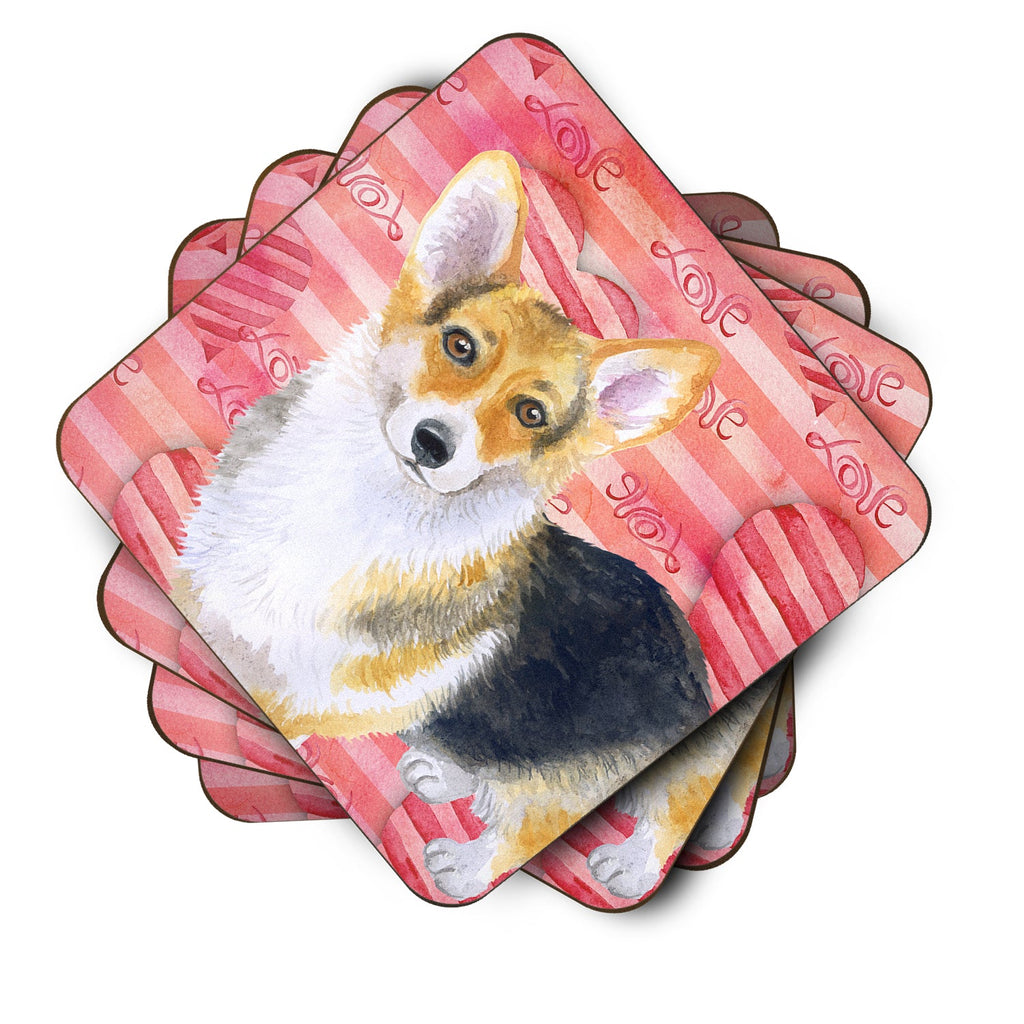 Pembroke Corgi Love Foam Coasters Set of 4 Cup Coasters for Indoor Outdoor, Tabletop Protection, Anti Slip, Mouse pad Material