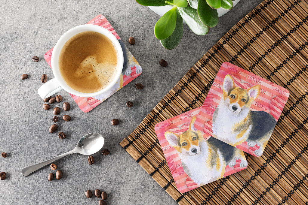 Pembroke Corgi Love Foam Coasters Set of 4 Cup Coasters for Indoor Outdoor, Tabletop Protection, Anti Slip, Mouse pad Material