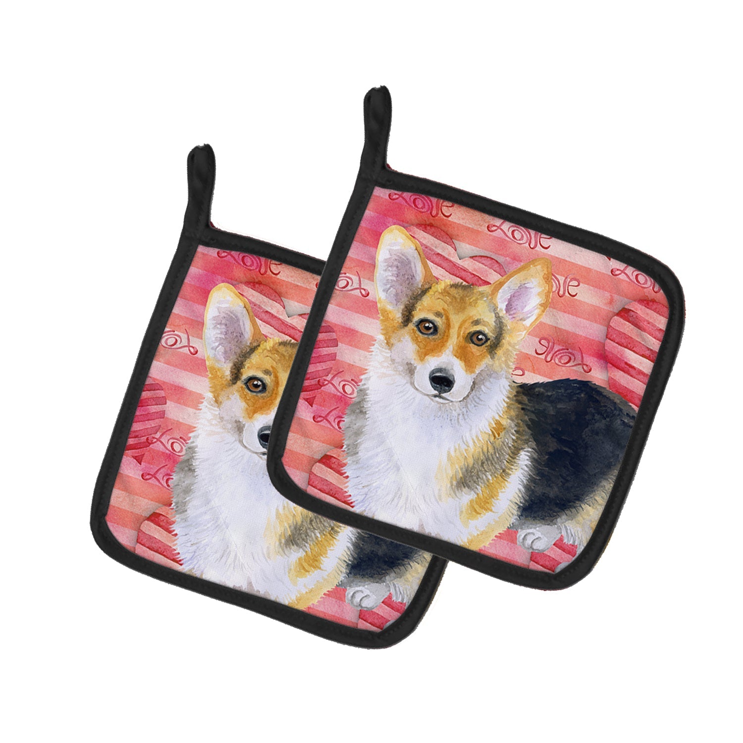 Pembroke Corgi Love Pot Holder Set of 2 Heat Resistant Quilted Hot Pads 7.5 x 7.5 Inch, Insulated Kitchen Trivets for Cooking & Baking