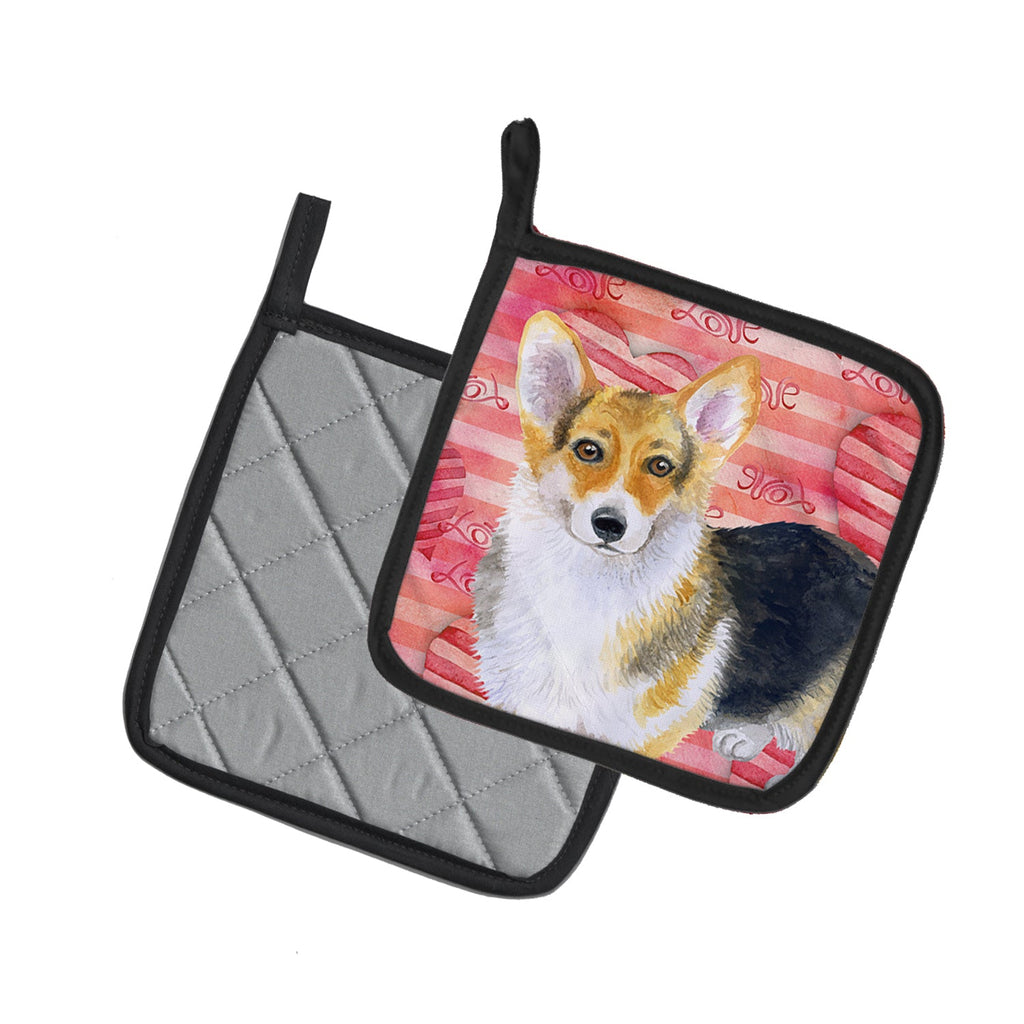 Pembroke Corgi Love Pot Holder Set of 2 Heat Resistant Quilted Hot Pads 7.5 x 7.5 Inch, Insulated Kitchen Trivets for Cooking & Baking