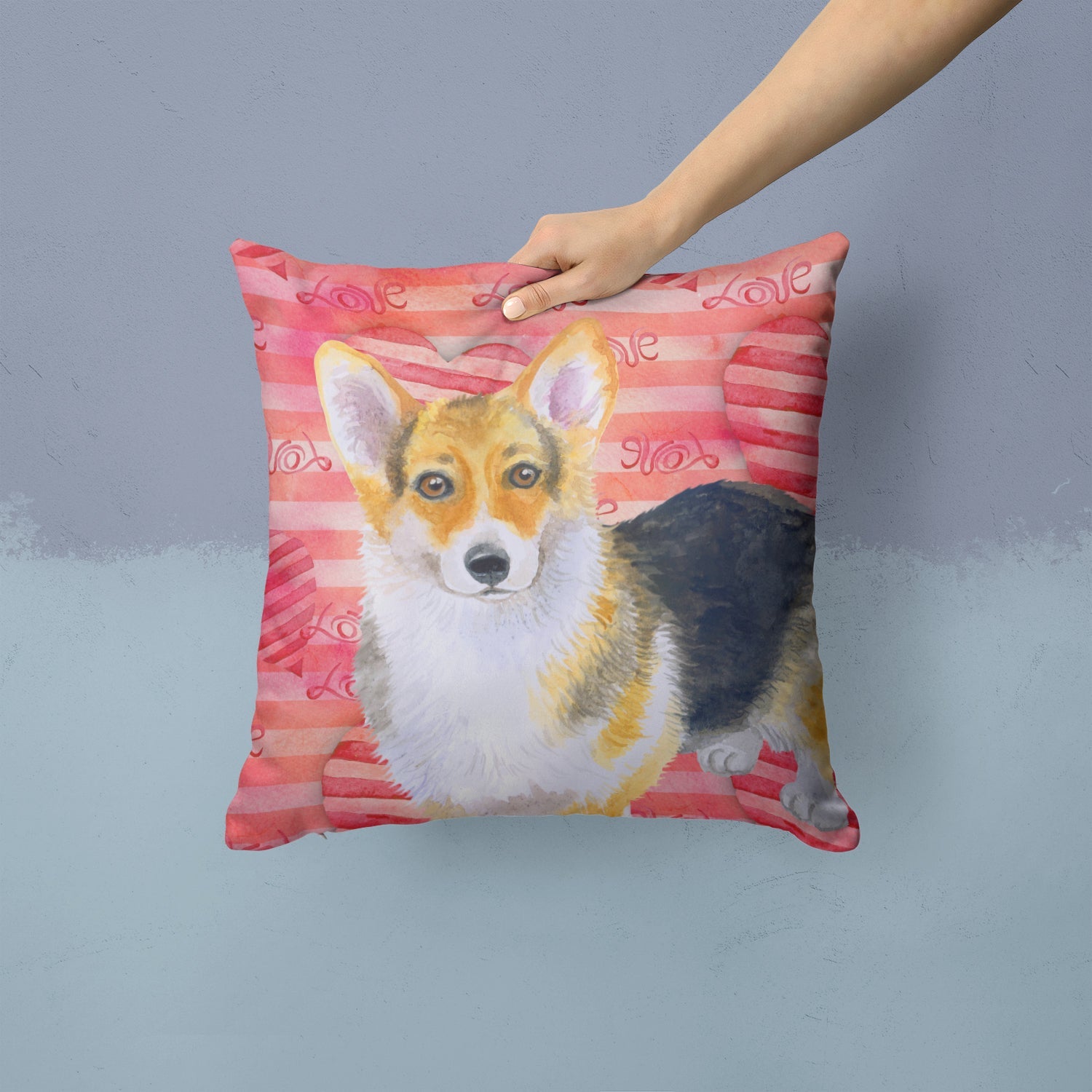 Pembroke Corgi Love Decorative Throw Pillow 14x14 Indoor Outdoor Accent Cushion, Fabric Cover with Insert for Sofa, Bed, Porch & Living Room