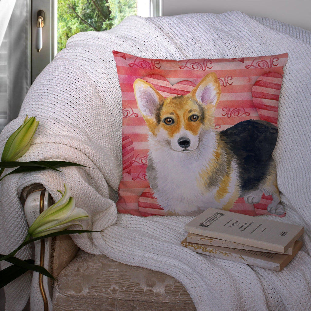 Pembroke Corgi Love Decorative Throw Pillow 14x14 Indoor Outdoor Accent Cushion, Fabric Cover with Insert for Sofa, Bed, Porch & Living Room