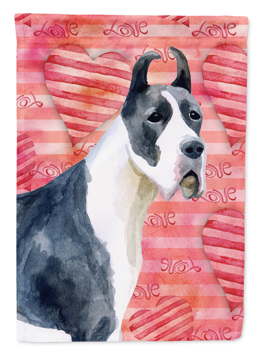 Harlequin Great Dane Love House Flag 28x40 Porch Sleeve Pole Decorative Outside Yard Banner Artwork Wall Hanging, Polyester