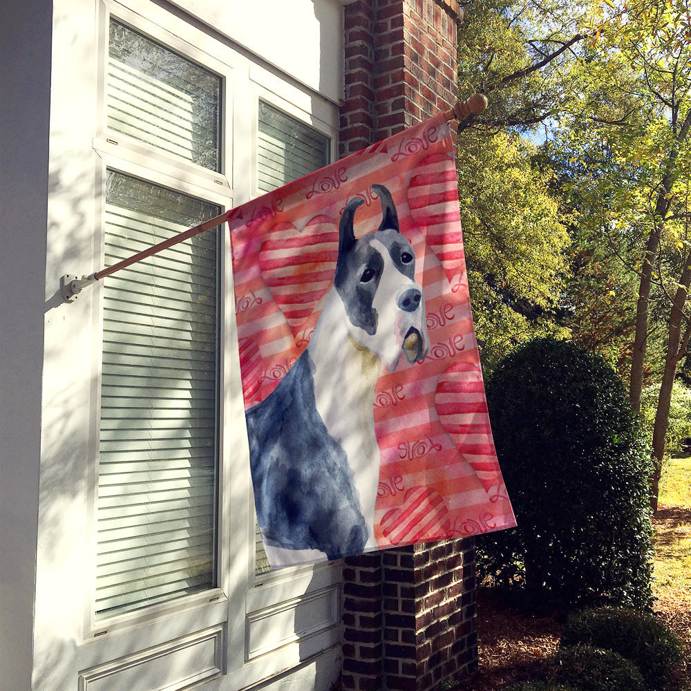 Harlequin Great Dane Love House Flag 28x40 Porch Sleeve Pole Decorative Outside Yard Banner Artwork Wall Hanging, Polyester