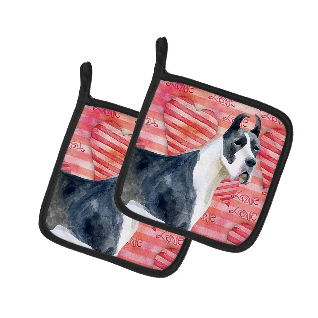 Harlequin Great Dane Love Pot Holder Set of 2 Heat Resistant Quilted Hot Pads 7.5 x 7.5 Inch, Insulated Kitchen Trivets for Cooking & Baking