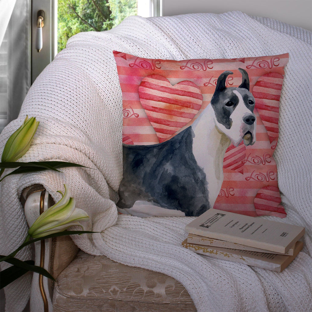 Harlequin Great Dane Love Decorative Throw Pillow 14x14 Indoor Outdoor Accent Cushion, Fabric Cover with Insert for Sofa, Bed, Porch & Living Room