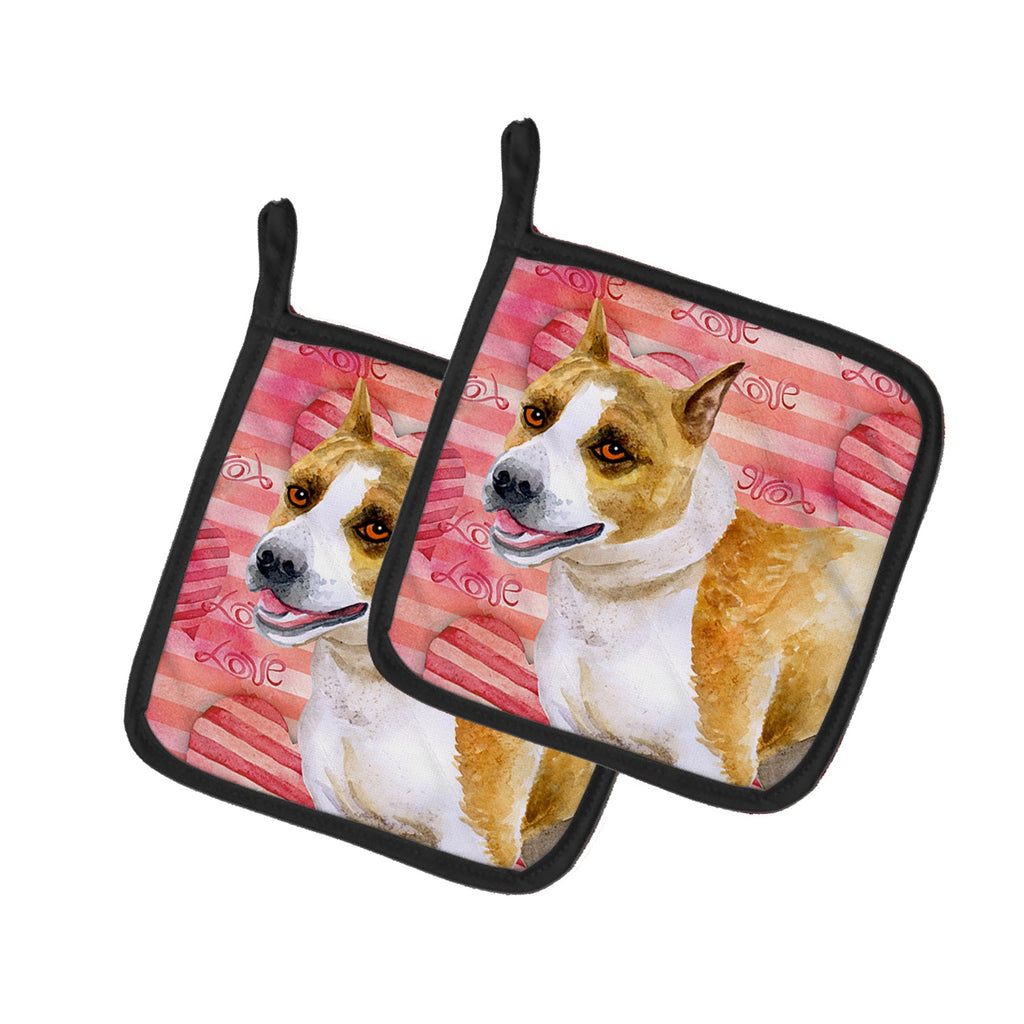 American Staffordshire Love Pot Holder Set of 2 Heat Resistant Quilted Hot Pads 7.5 x 7.5 Inch, Insulated Kitchen Trivets for Cooking & Baking