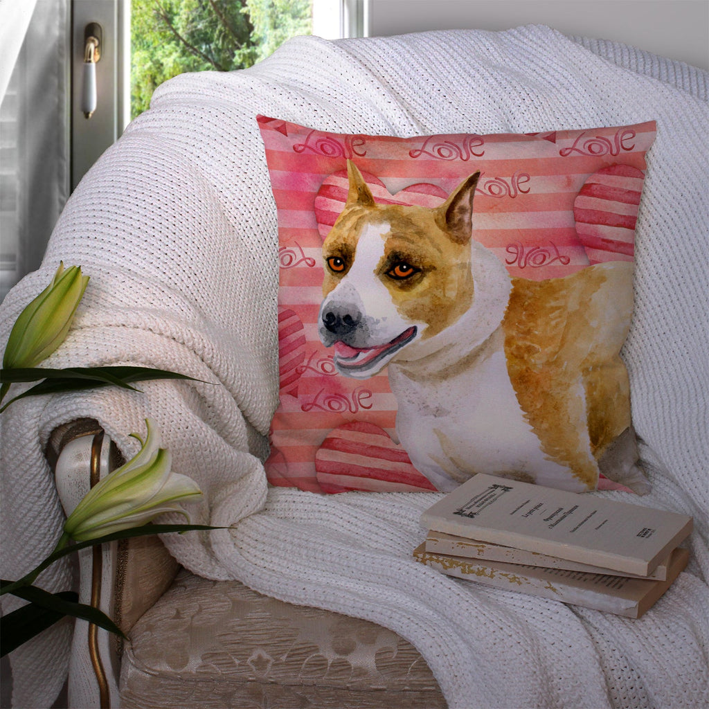 American Staffordshire Love Decorative Throw Pillow 14x14 Indoor Outdoor Accent Cushion, Fabric Cover with Insert for Sofa, Bed, Porch & Living Room