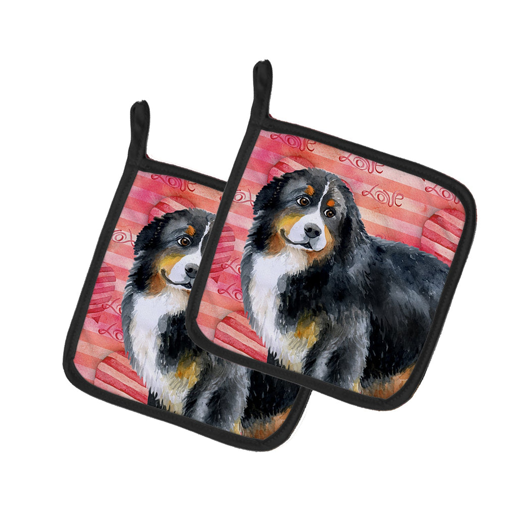 Bernese Mountain Dog Love Pot Holder Set of 2 Heat Resistant Quilted Hot Pads 7.5 x 7.5 Inch, Insulated Kitchen Trivets for Cooking & Baking