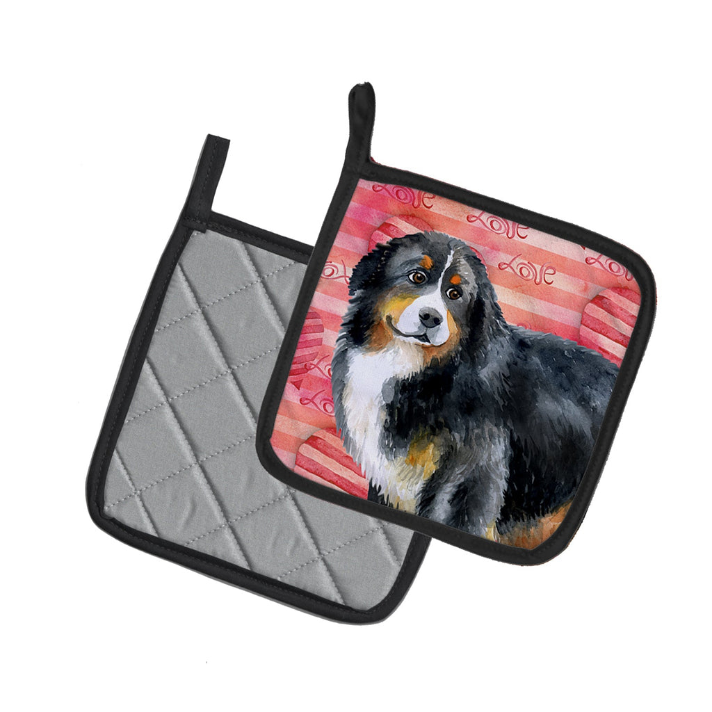 Bernese Mountain Dog Love Pot Holder Set of 2 Heat Resistant Quilted Hot Pads 7.5 x 7.5 Inch, Insulated Kitchen Trivets for Cooking & Baking