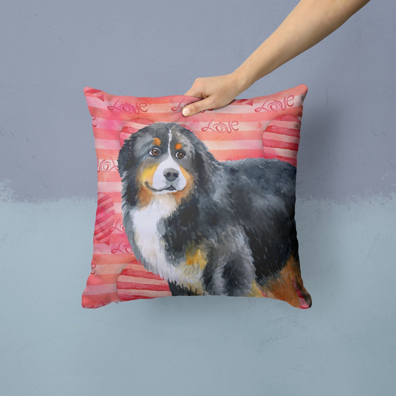 Bernese Mountain Dog Love Decorative Throw Pillow 14x14 Indoor Outdoor Accent Cushion, Fabric Cover with Insert for Sofa, Bed, Porch & Living Room