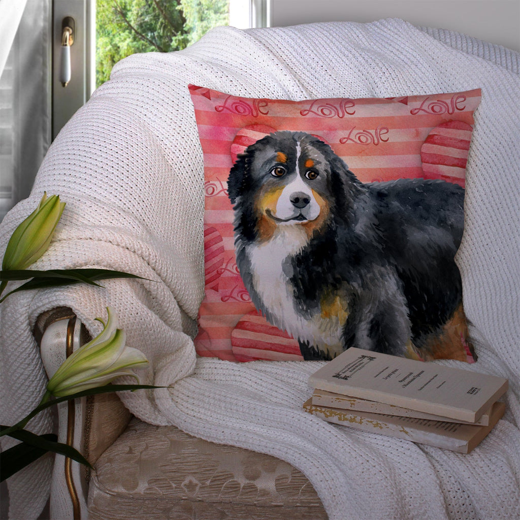 Bernese Mountain Dog Love Decorative Throw Pillow 14x14 Indoor Outdoor Accent Cushion, Fabric Cover with Insert for Sofa, Bed, Porch & Living Room