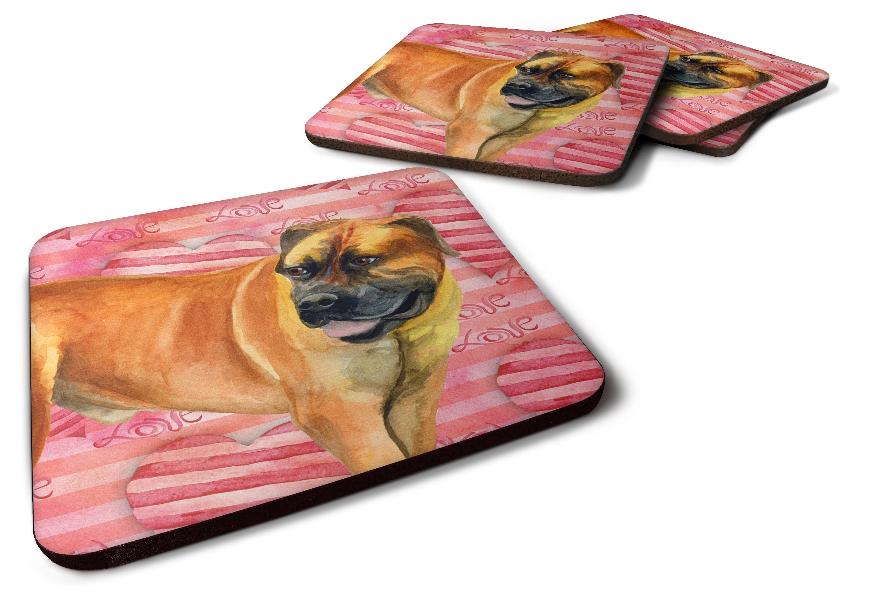 Boerboel Mastiff Love Foam Coasters Set of 4 Cup Coasters for Indoor Outdoor, Tabletop Protection, Anti Slip, Mouse pad Material