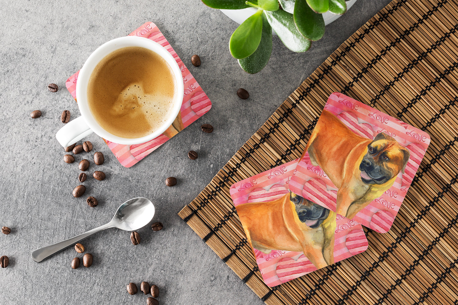 Boerboel Mastiff Love Foam Coasters Set of 4 Cup Coasters for Indoor Outdoor, Tabletop Protection, Anti Slip, Mouse pad Material