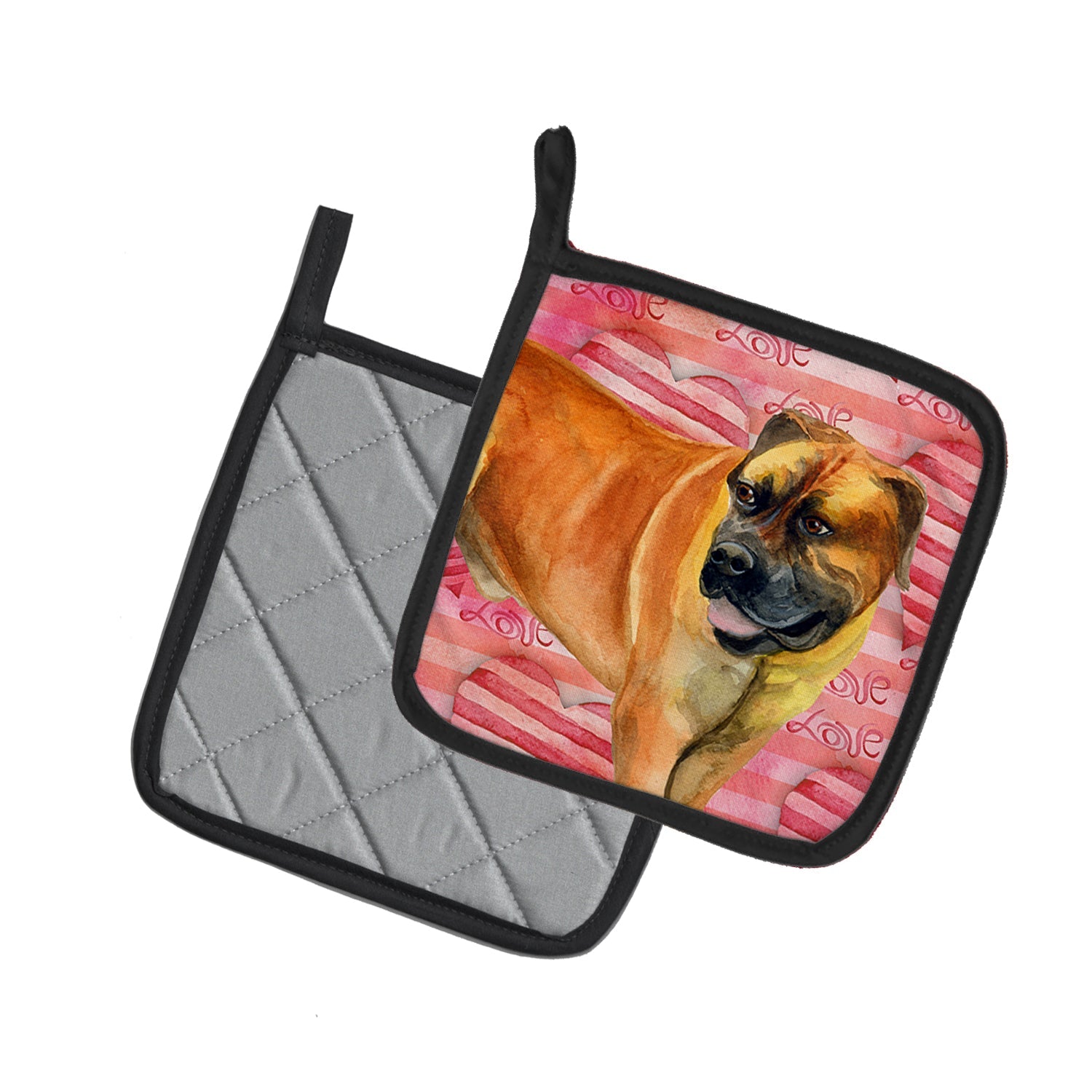 Boerboel Mastiff Love Pot Holder Set of 2 Heat Resistant Quilted Hot Pads 7.5 x 7.5 Inch, Insulated Kitchen Trivets for Cooking & Baking