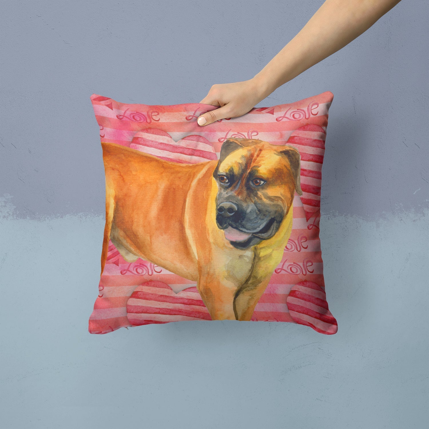 Boerboel Mastiff Love Decorative Throw Pillow 14x14 Indoor Outdoor Accent Cushion, Fabric Cover with Insert for Sofa, Bed, Porch & Living Room