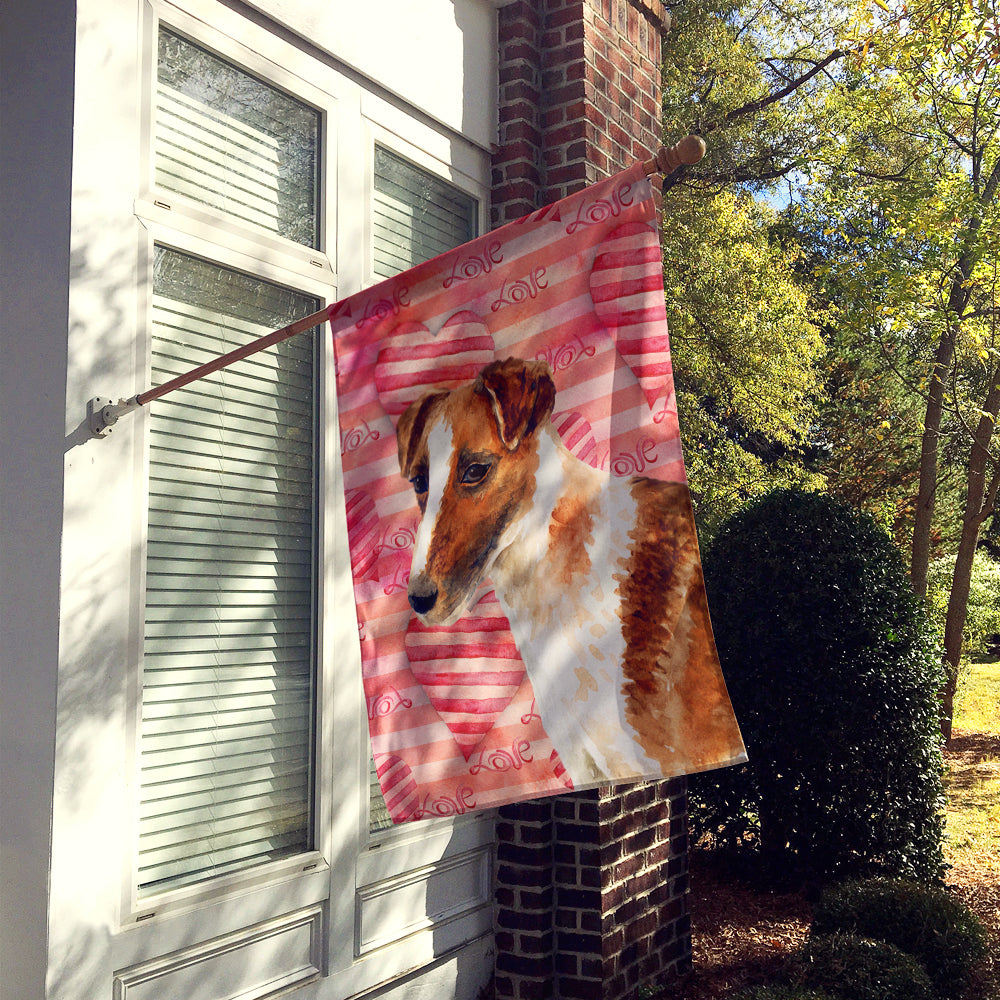 Smooth Fox Terrier Love House Flag 28x40 Porch Sleeve Pole Decorative Outside Yard Banner Artwork Wall Hanging, Polyester
