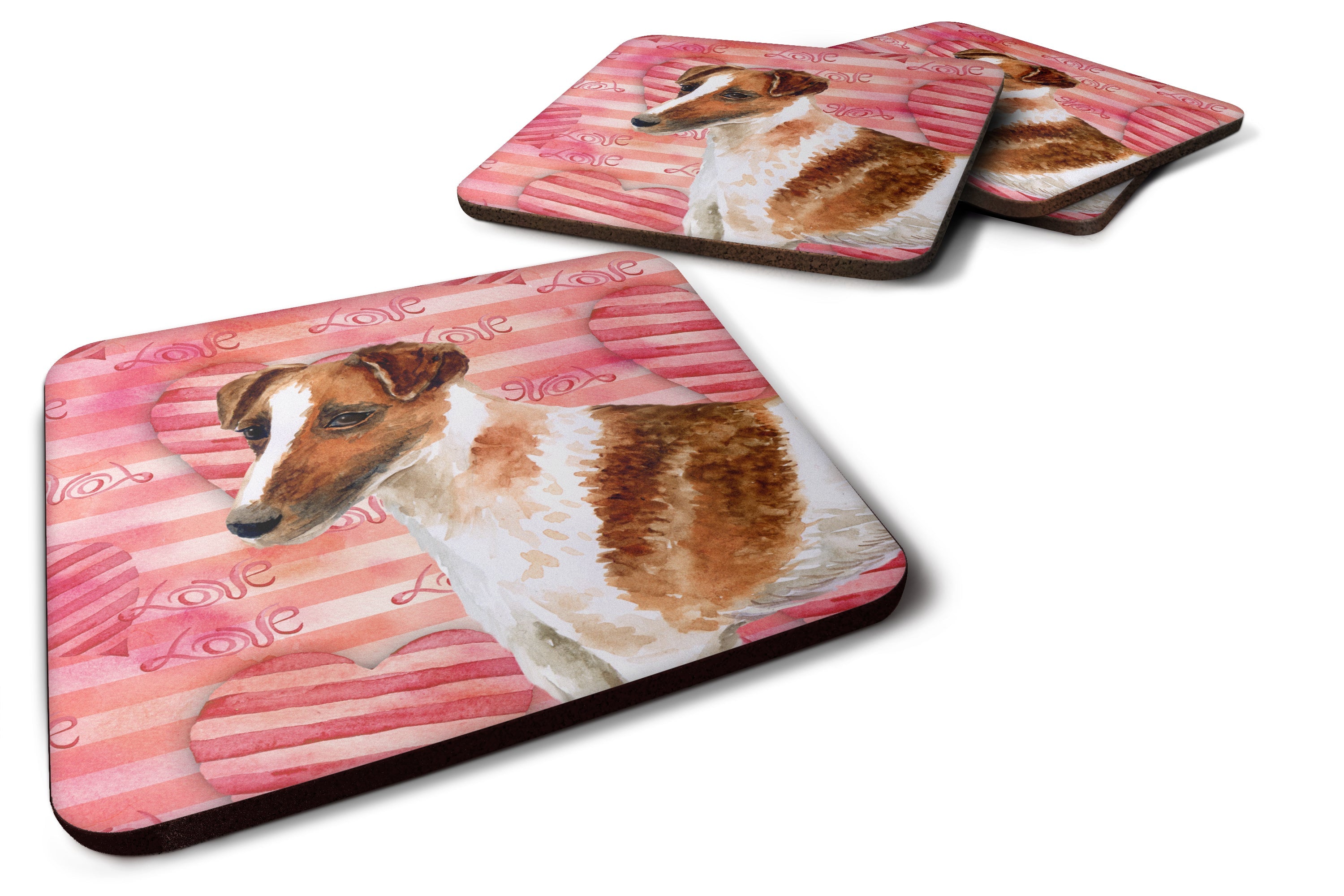 Smooth Fox Terrier Love Foam Coasters Set of 4 Cup Coasters for Indoor Outdoor, Tabletop Protection, Anti Slip, Mouse pad Material