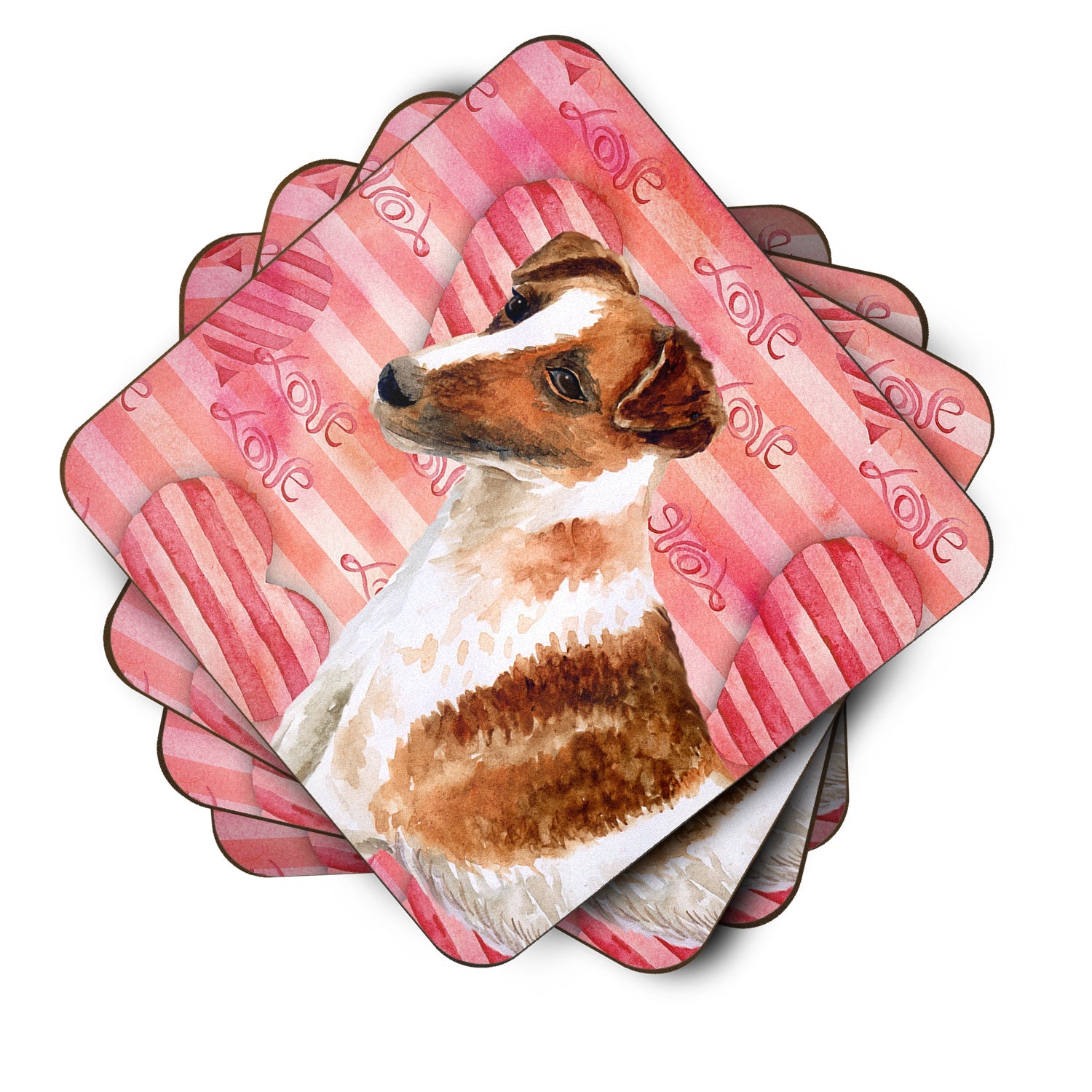 Smooth Fox Terrier Love Foam Coasters Set of 4 Cup Coasters for Indoor Outdoor, Tabletop Protection, Anti Slip, Mouse pad Material