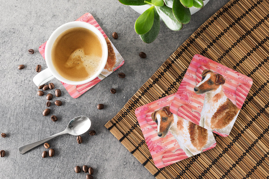 Smooth Fox Terrier Love Foam Coasters Set of 4 Cup Coasters for Indoor Outdoor, Tabletop Protection, Anti Slip, Mouse pad Material
