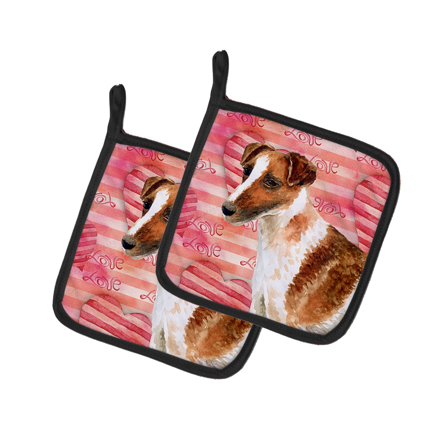 Smooth Fox Terrier Love Pot Holder Set of 2 Heat Resistant Quilted Hot Pads 7.5 x 7.5 Inch, Insulated Kitchen Trivets for Cooking & Baking