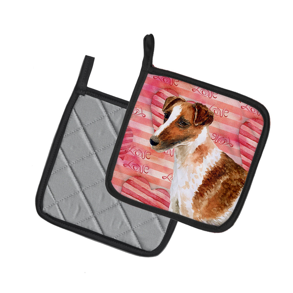 Smooth Fox Terrier Love Pot Holder Set of 2 Heat Resistant Quilted Hot Pads 7.5 x 7.5 Inch, Insulated Kitchen Trivets for Cooking & Baking
