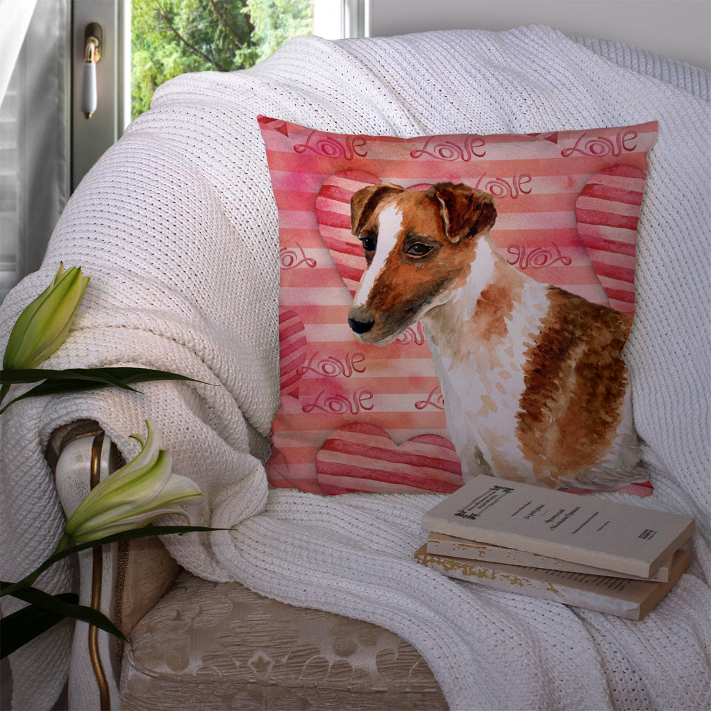 Smooth Fox Terrier Love Decorative Throw Pillow 14x14 Indoor Outdoor Accent Cushion, Fabric Cover with Insert for Sofa, Bed, Porch & Living Room