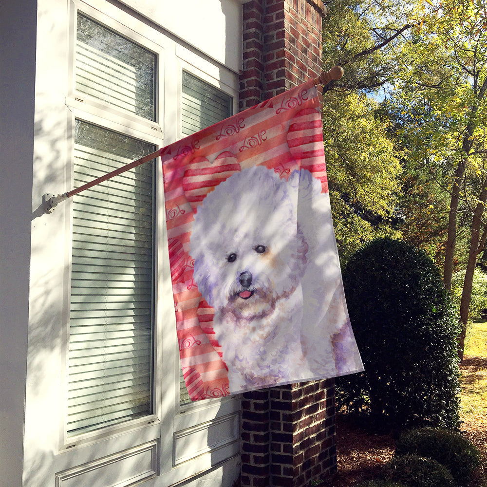 Bichon Frise Love House Flag 28x40 Porch Sleeve Pole Decorative Outside Yard Banner Artwork Wall Hanging, Polyester