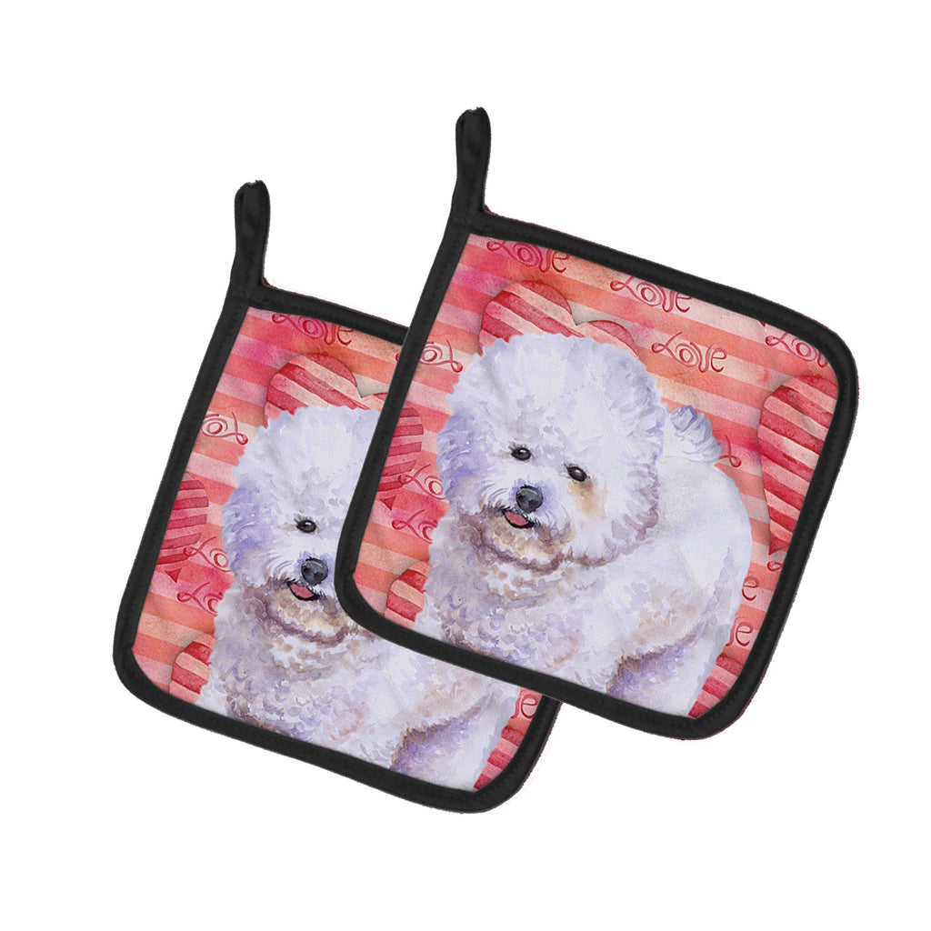 Bichon Frise Love Pot Holder Set of 2 Heat Resistant Quilted Hot Pads 7.5 x 7.5 Inch, Insulated Kitchen Trivets for Cooking & Baking