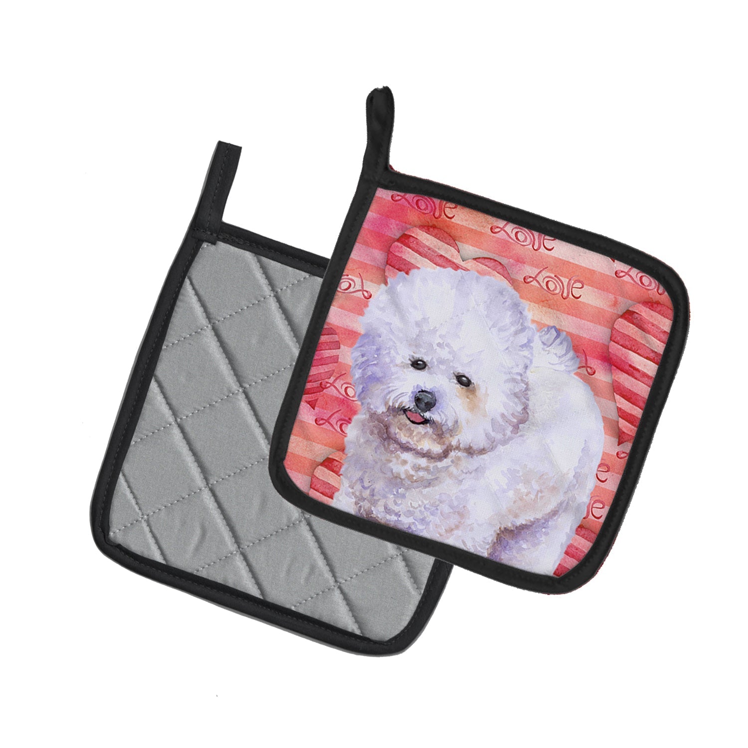 Bichon Frise Love Pot Holder Set of 2 Heat Resistant Quilted Hot Pads 7.5 x 7.5 Inch, Insulated Kitchen Trivets for Cooking & Baking