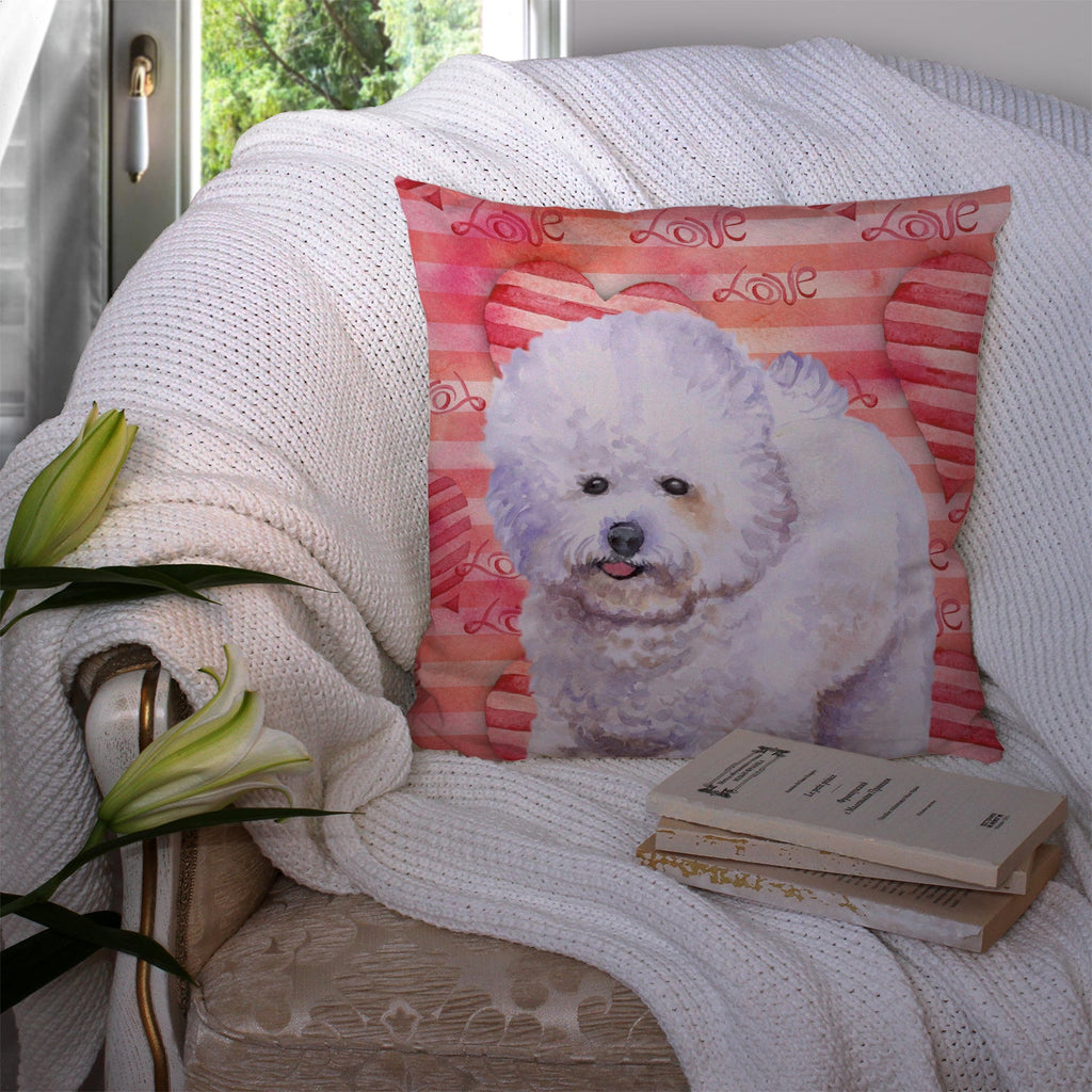 Bichon Frise Love Decorative Throw Pillow 14x14 Indoor Outdoor Accent Cushion, Fabric Cover with Insert for Sofa, Bed, Porch & Living Room