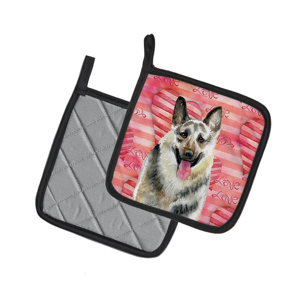 East-European Shepherd Love Pot Holder Set of 2 Heat Resistant Quilted Hot Pads 7.5 x 7.5 Inch, Insulated Kitchen Trivets for Cooking & Baking