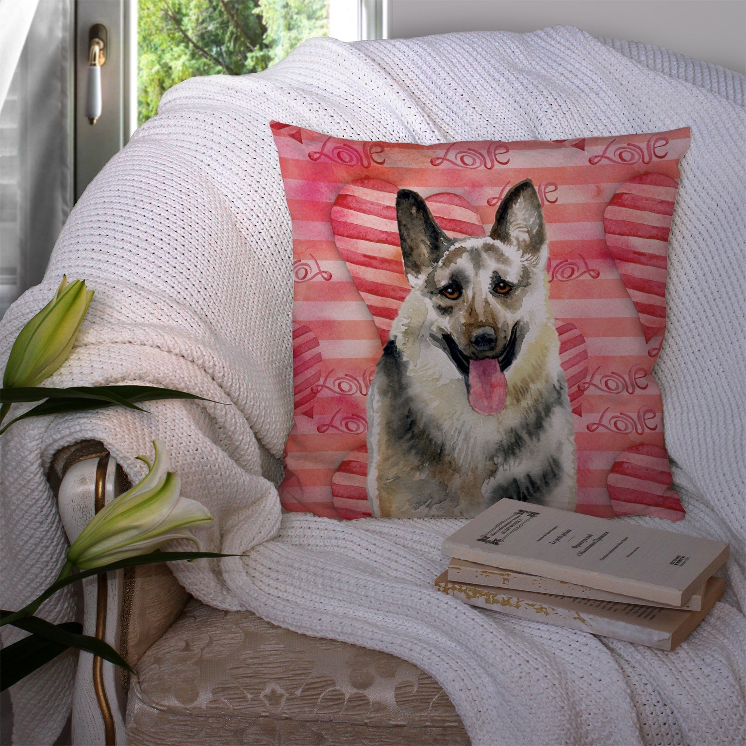 East-European Shepherd Love Decorative Throw Pillow 14x14 Indoor Outdoor Accent Cushion, Fabric Cover with Insert for Sofa, Bed, Porch & Living Room