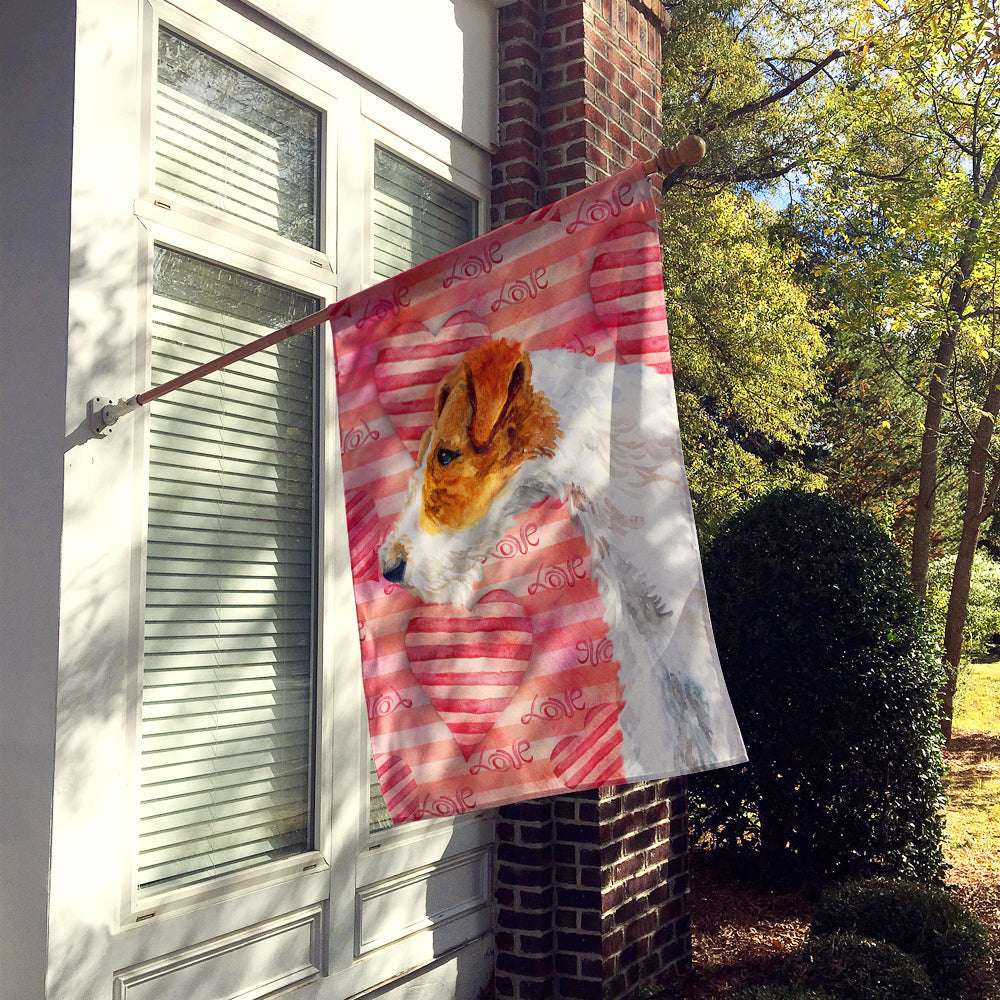 Fox Terrier Love House Flag 28x40 Porch Sleeve Pole Decorative Outside Yard Banner Artwork Wall Hanging, Polyester