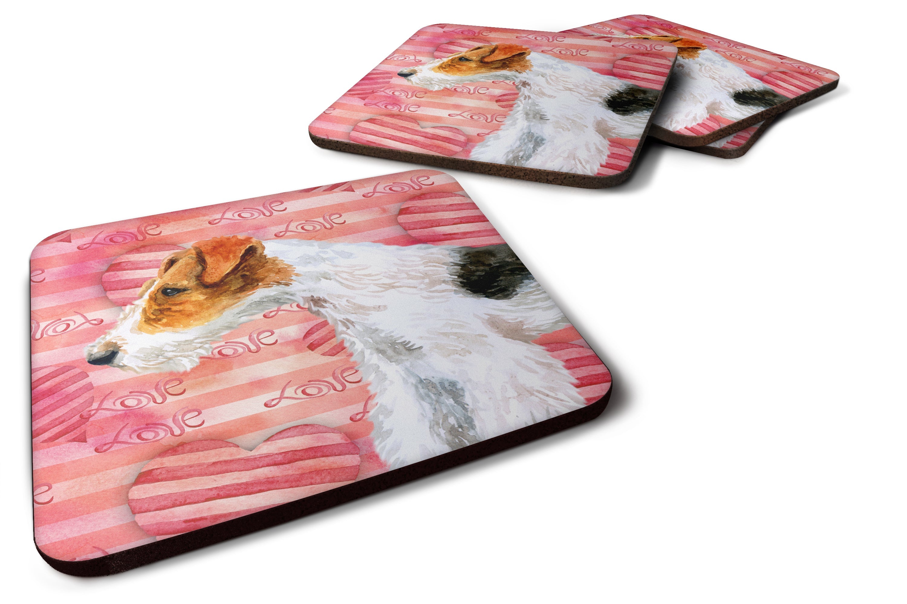 Fox Terrier Love Foam Coasters Set of 4 Cup Coasters for Indoor Outdoor, Tabletop Protection, Anti Slip, Mouse pad Material