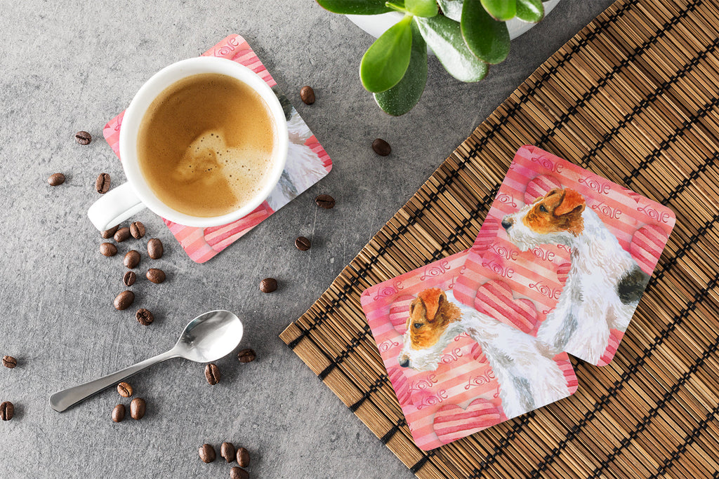 Fox Terrier Love Foam Coasters Set of 4 Cup Coasters for Indoor Outdoor, Tabletop Protection, Anti Slip, Mouse pad Material