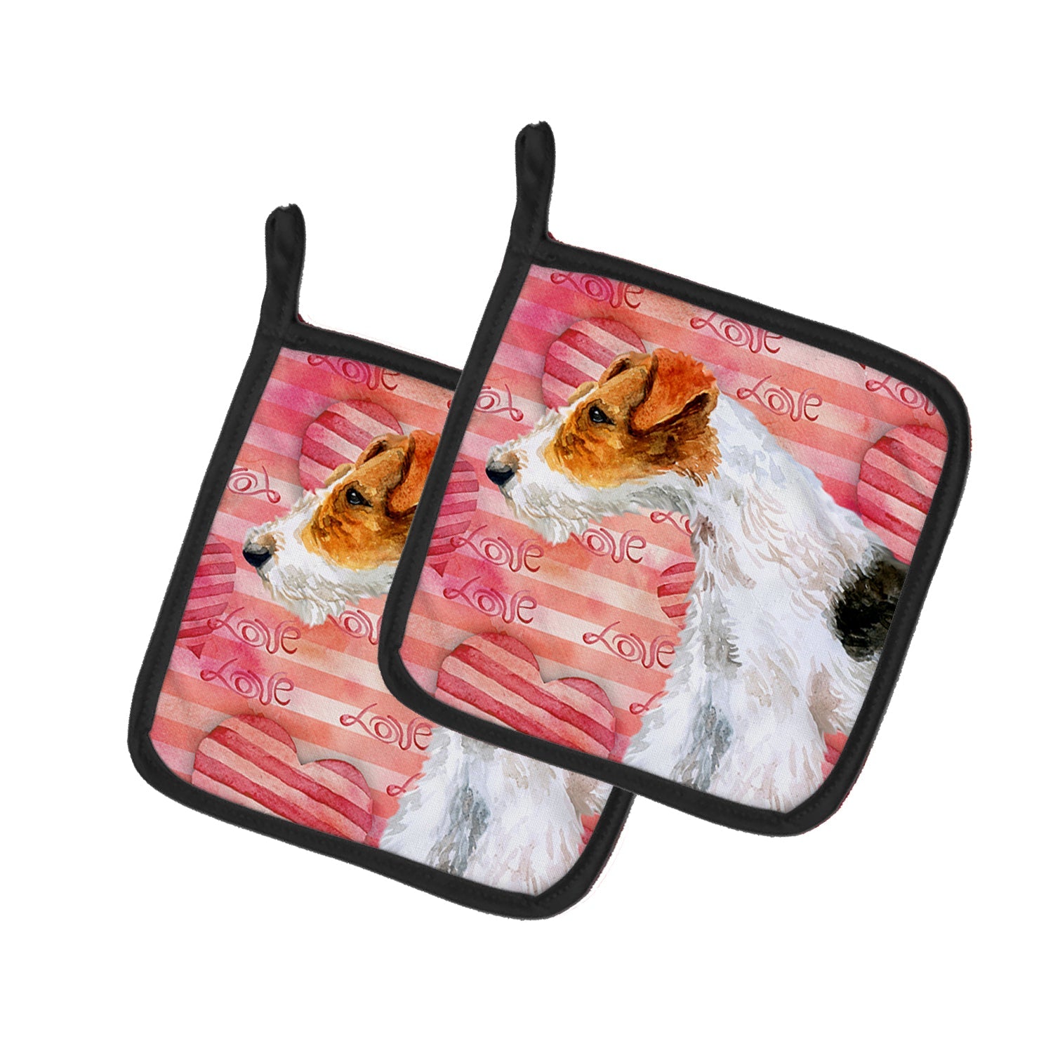 Fox Terrier Love Pot Holder Set of 2 Heat Resistant Quilted Hot Pads 7.5 x 7.5 Inch, Insulated Kitchen Trivets for Cooking & Baking