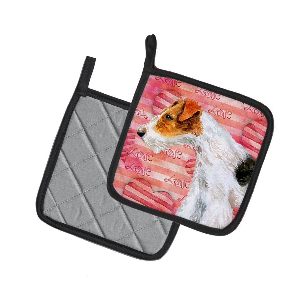 Fox Terrier Love Pot Holder Set of 2 Heat Resistant Quilted Hot Pads 7.5 x 7.5 Inch, Insulated Kitchen Trivets for Cooking & Baking